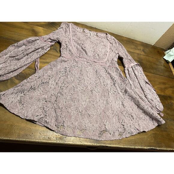 FREE PEOPLE WOMEN'S LILAC CROCHET LACE LONG SLEEVE RUBY DRESS Size XS - Picture 5 of 13